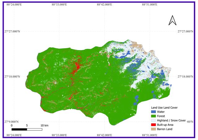Classified land cover map of East Sikkim produced in Google Earth Engine