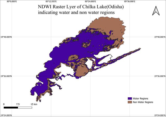 Binary water and non-water raster map of Chilika Lake