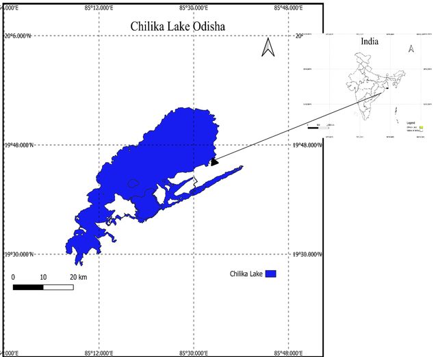 Study area map of Chilika Lake with India inset
